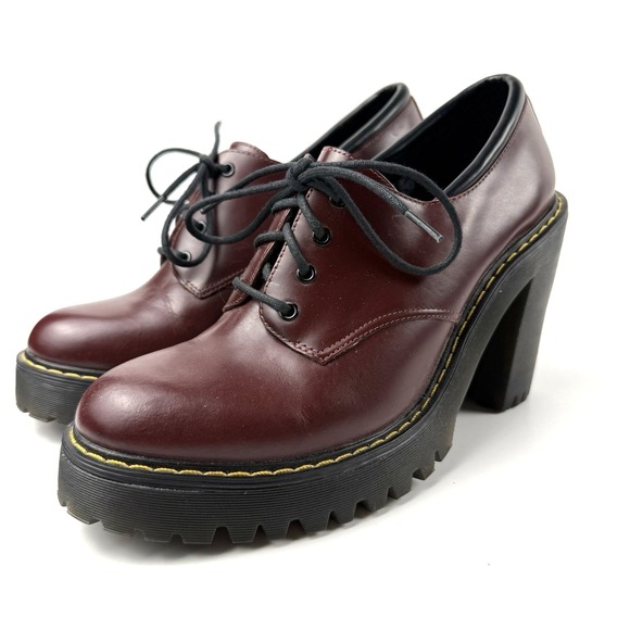 Dr. Martens Shoes - Dr. Martens Salome Red Leather Chunky Heel Platform Womens US Size 9
